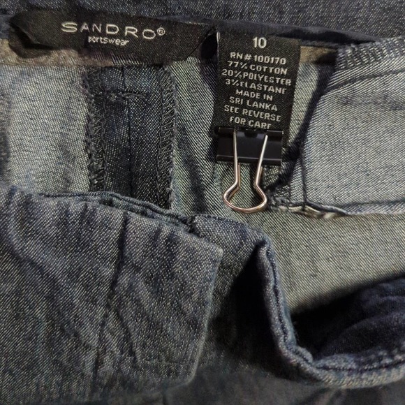 Sandro Sportswear Pants Wide Leg Chambray Woman's Size 10 Blue Button Accent - Picture 9 of 10